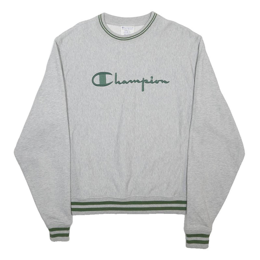 CHAMPION REVERSE WEAVE Mens Grey & Green Crew Neck S Cotton Blend Logo