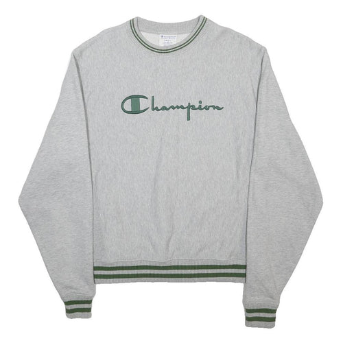 CHAMPION REVERSE WEAVE Mens Grey & Green Crew Neck S Cotton Blend Logo