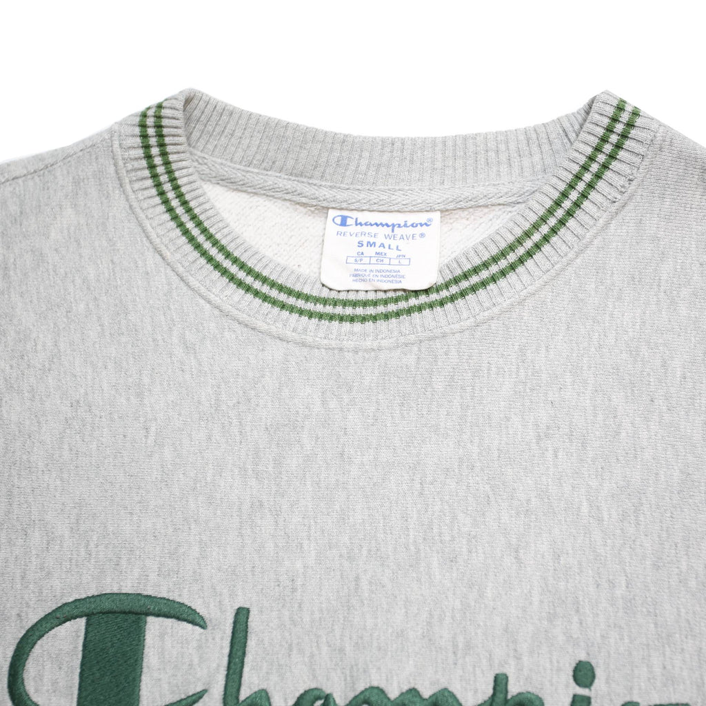 CHAMPION REVERSE WEAVE Mens Grey & Green Crew Neck S Cotton Blend Logo