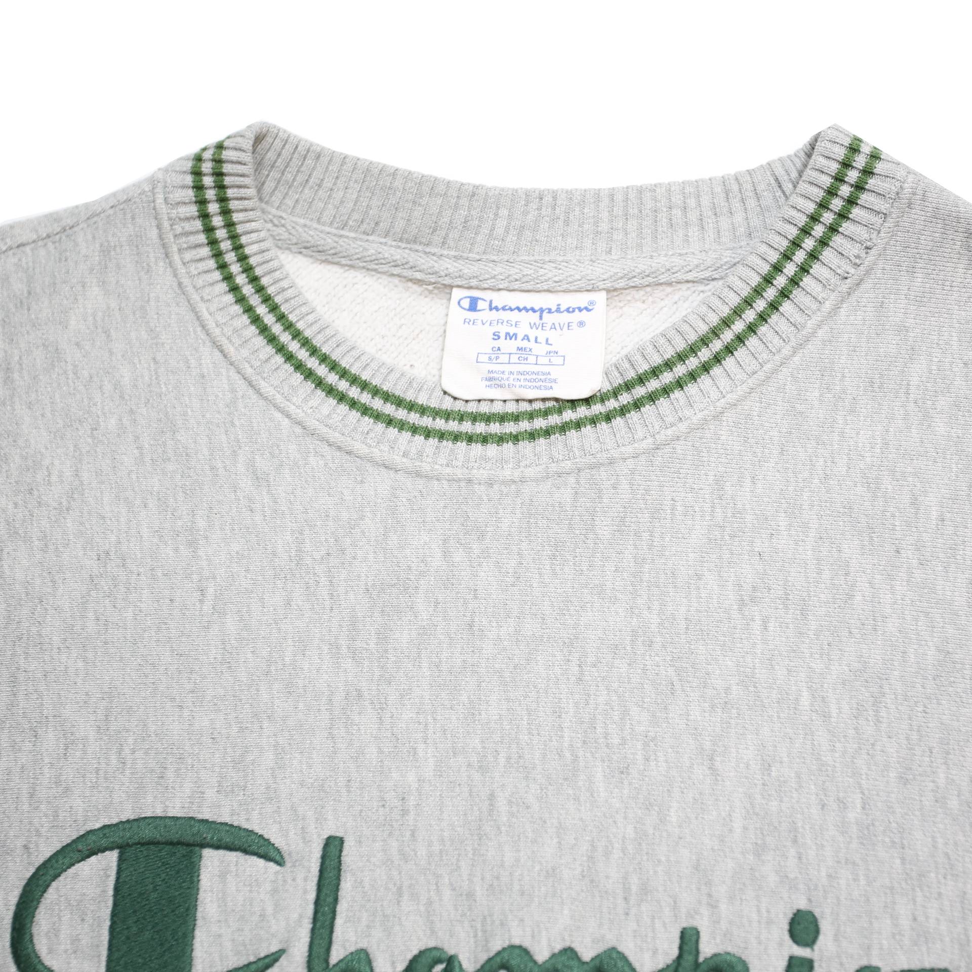 CHAMPION REVERSE WEAVE Mens Grey & Green Crew Neck S Cotton Blend Logo