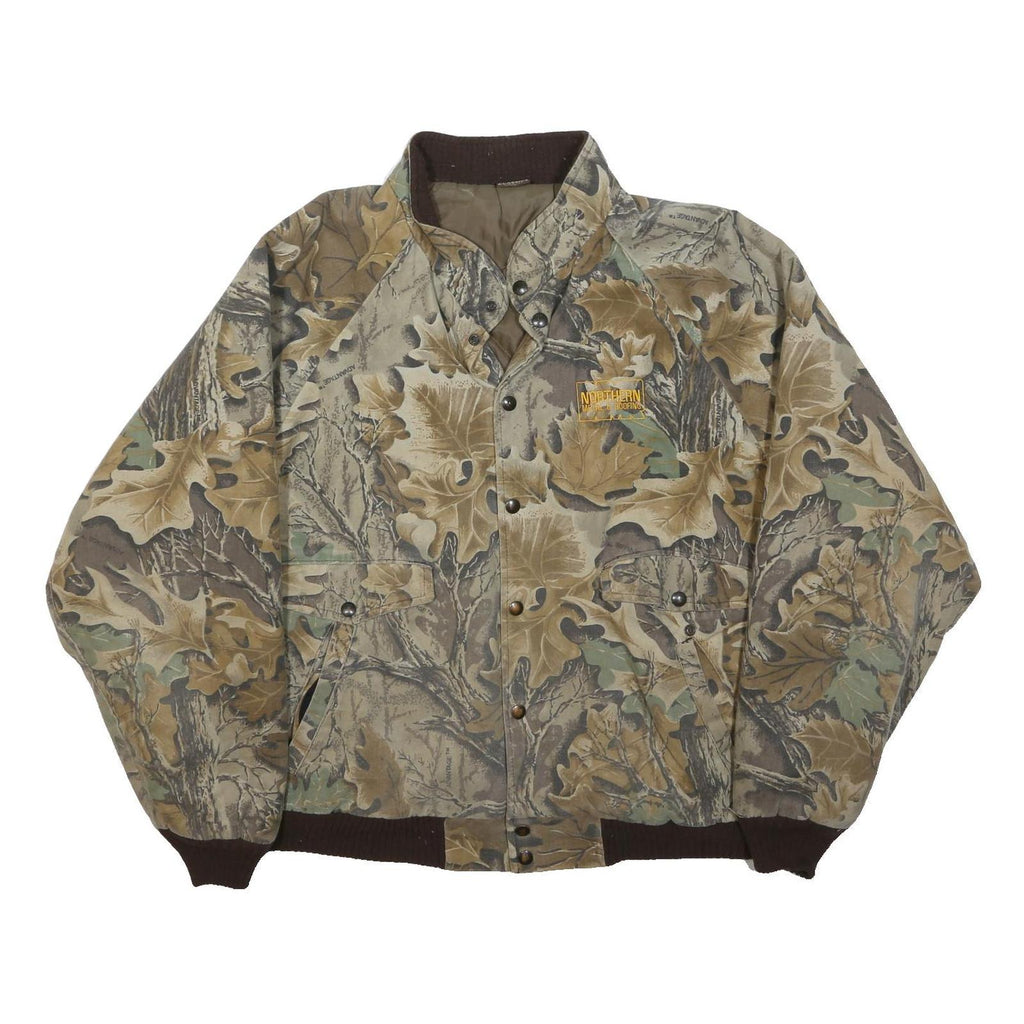 CLASSICS Mens Beige & Brown Cotton Blend Button Jacket XL Camouflage Outdoor