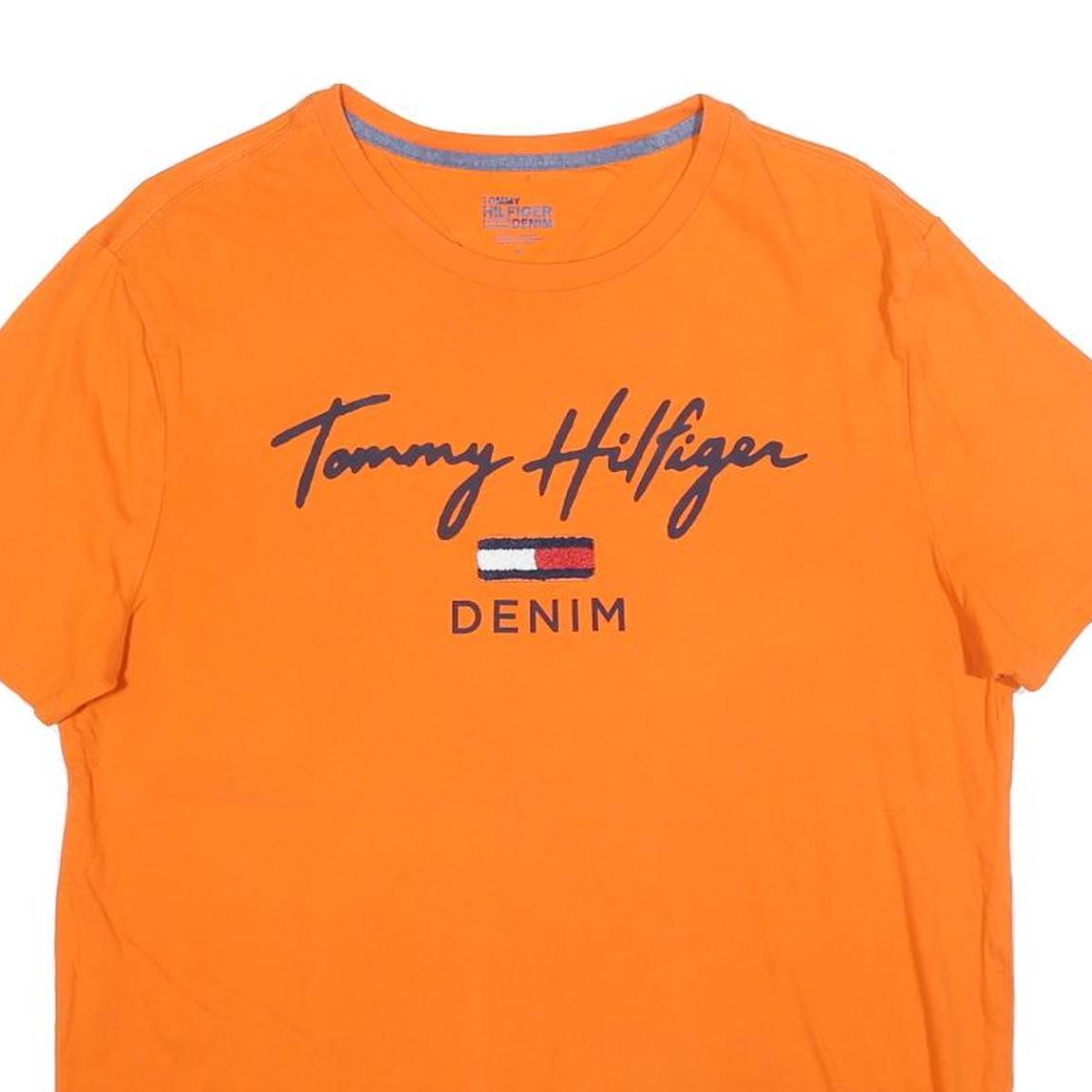TOMMY HILFIGER Mens Orange Graphic T-Shirt M Short Sleeve Crew Neck Cotton Blend