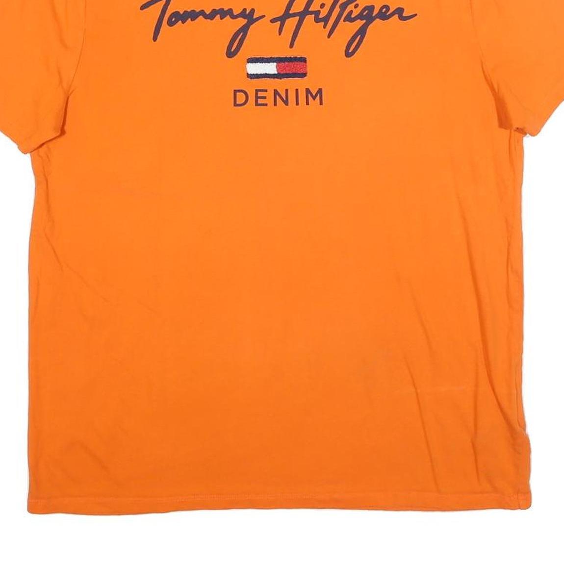 TOMMY HILFIGER Mens Orange Graphic T-Shirt M Short Sleeve Crew Neck Cotton Blend