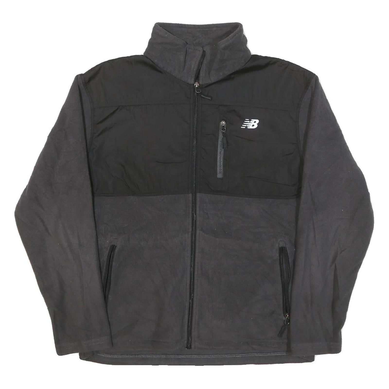 NEW BALANCE Mens Black & Dark Grey Athletic Zip Jacket M Polyester Blend