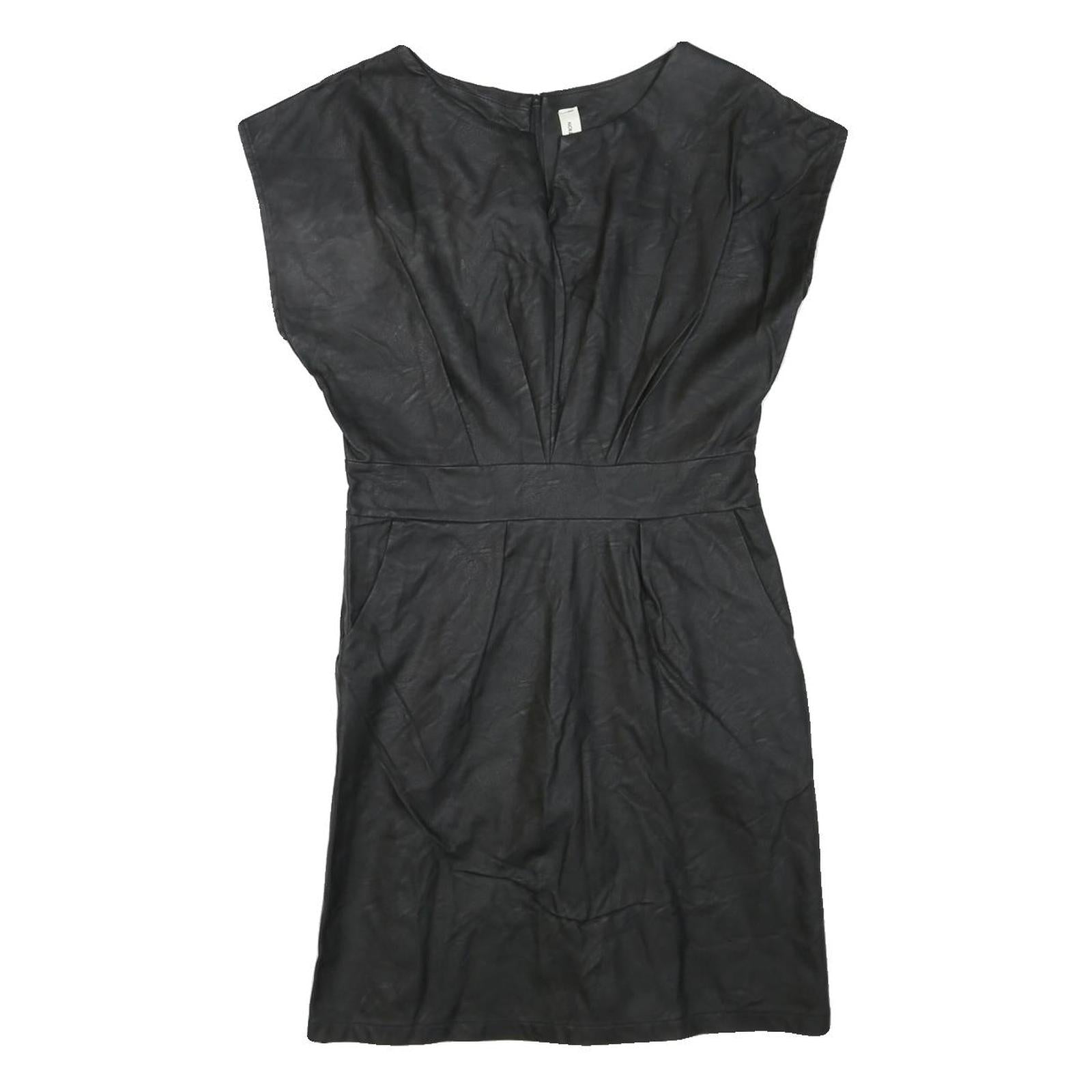 NEW COLLECTION Womens Black Plain Day Dress Polyester Blend Sleeveless M Simple
