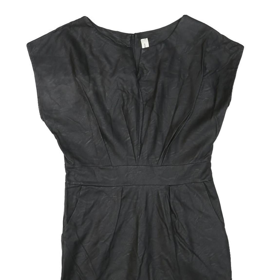NEW COLLECTION Womens Black Plain Day Dress Polyester Blend Sleeveless M Simple