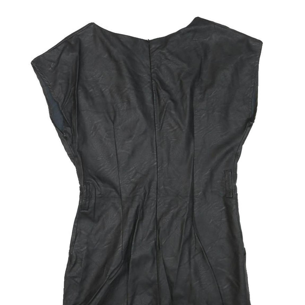 NEW COLLECTION Womens Black Plain Day Dress Polyester Blend Sleeveless M Simple