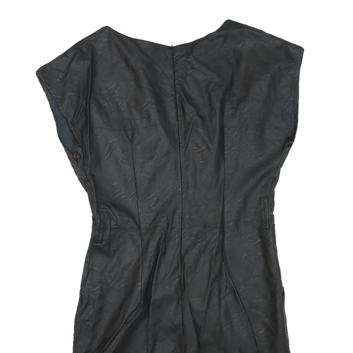 NEW COLLECTION Womens Black Plain Day Dress Polyester Blend Sleeveless M Simple
