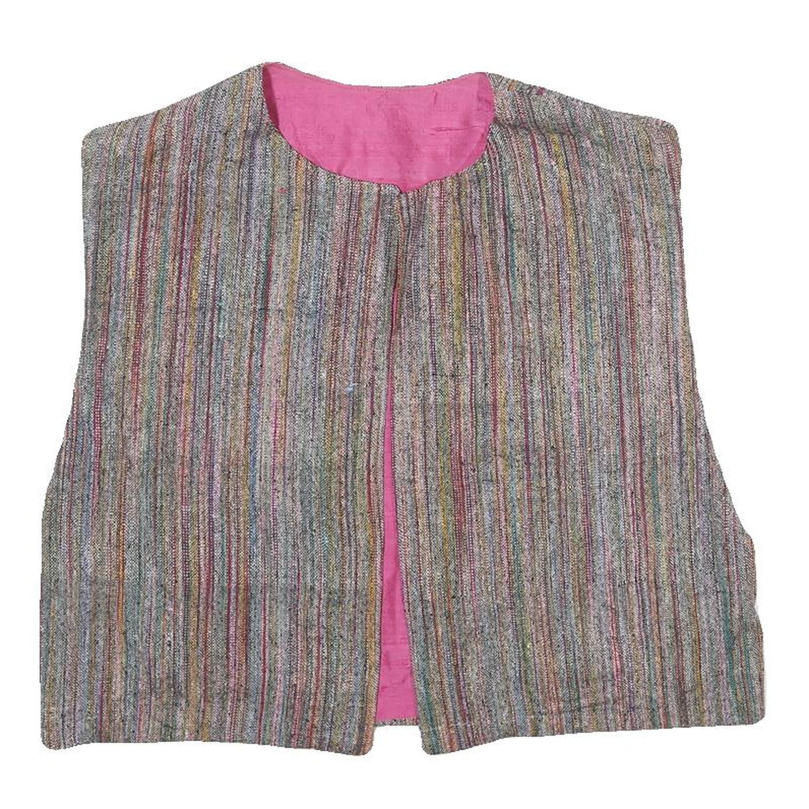 Womens Multicolour Striped Sleeveless Jacket One Size Woven Classic Casual Vest