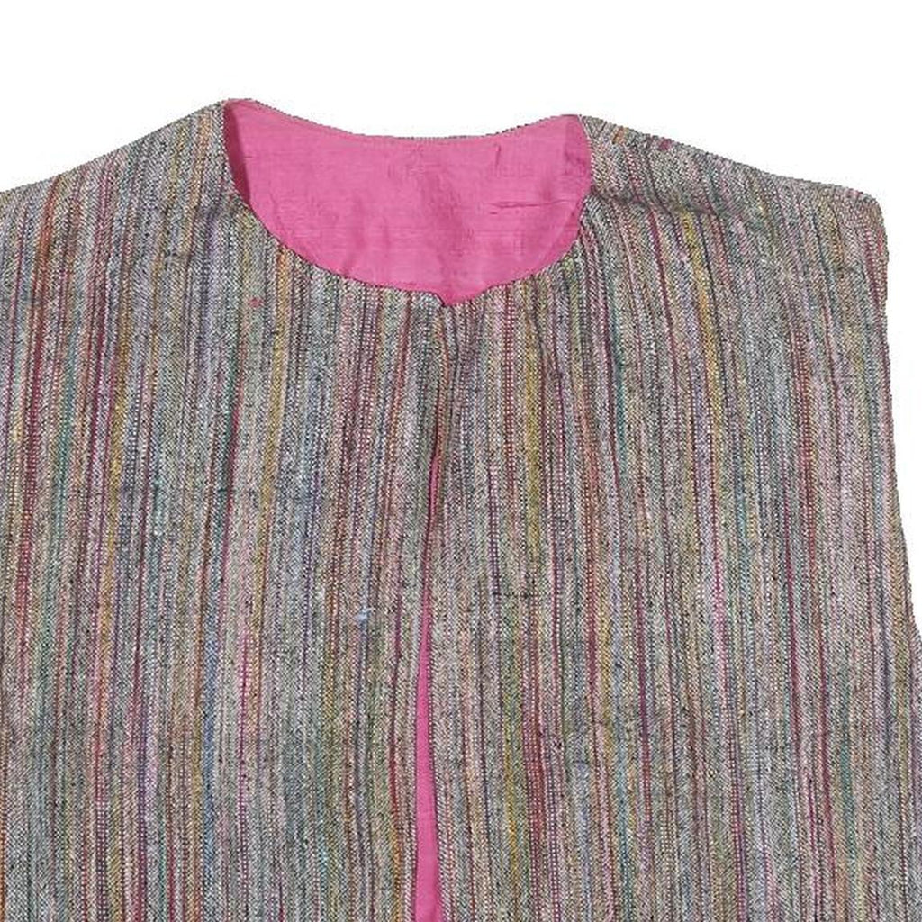 Womens Multicolour Striped Sleeveless Jacket One Size Woven Classic Casual Vest