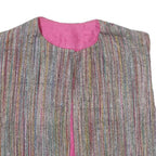 Womens Multicolour Striped Sleeveless Jacket One Size Woven Classic Casual Vest