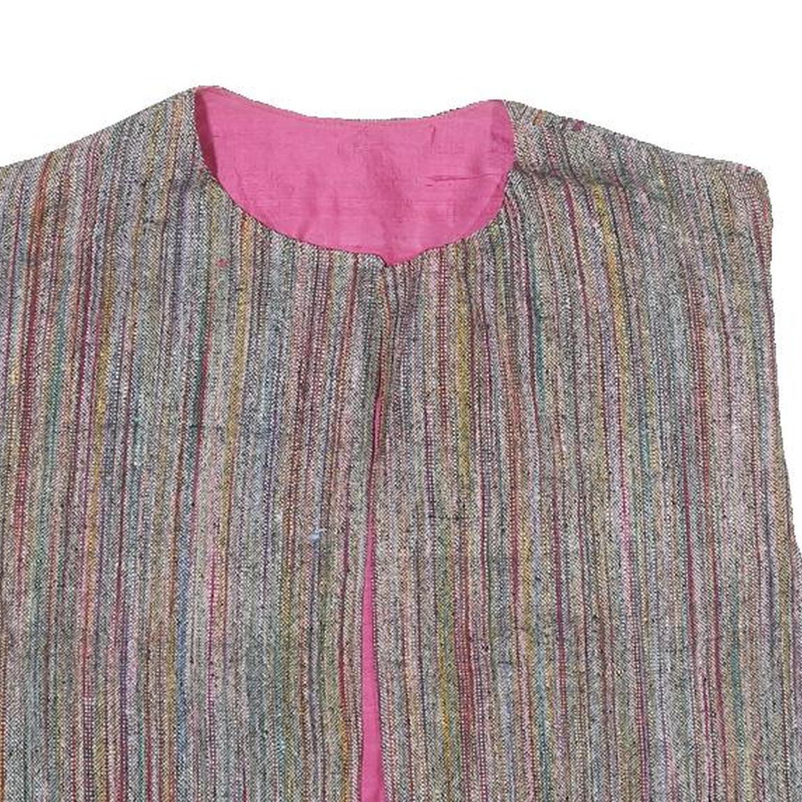 Womens Multicolour Striped Sleeveless Jacket One Size Woven Classic Casual Vest