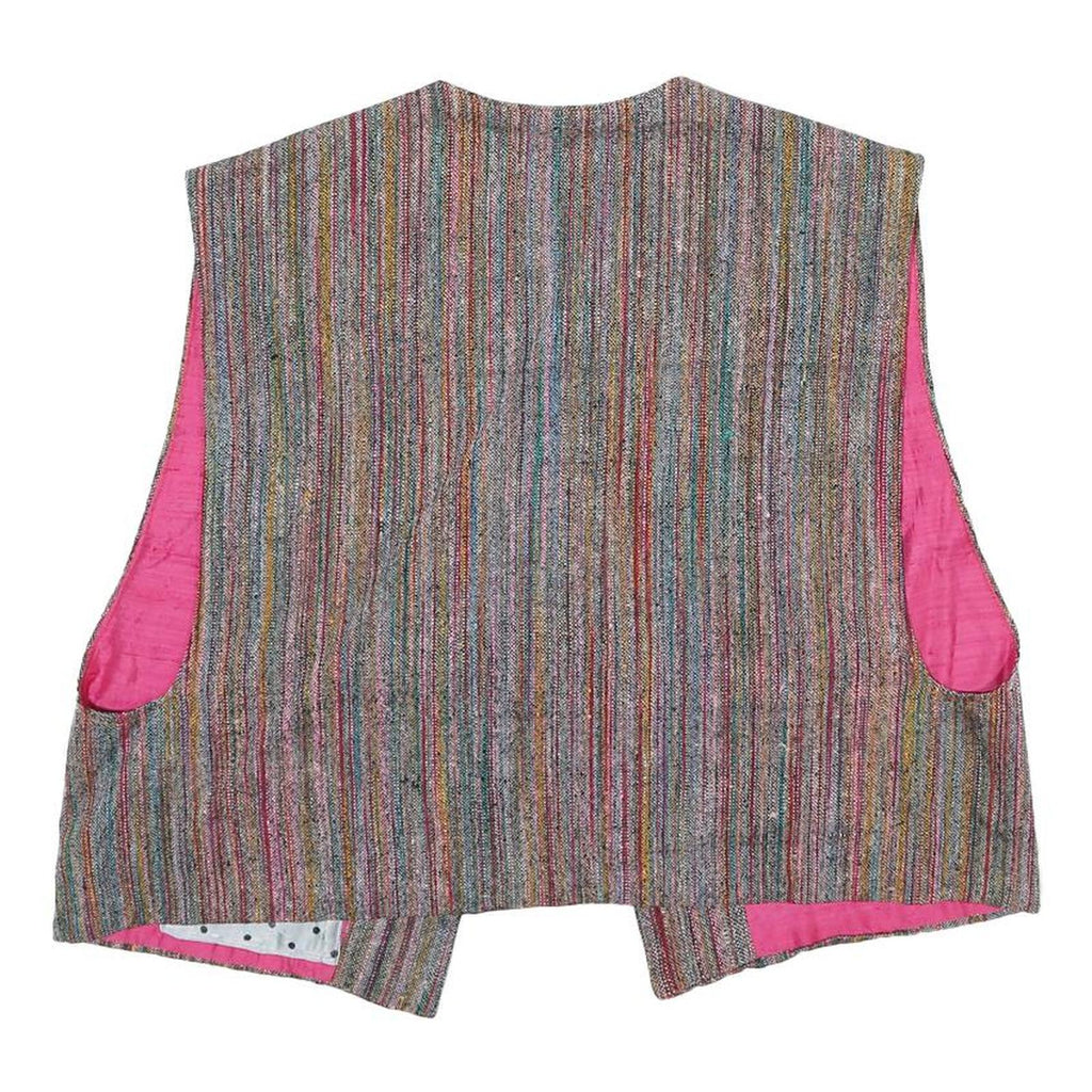 Womens Multicolour Striped Sleeveless Jacket One Size Woven Classic Casual Vest