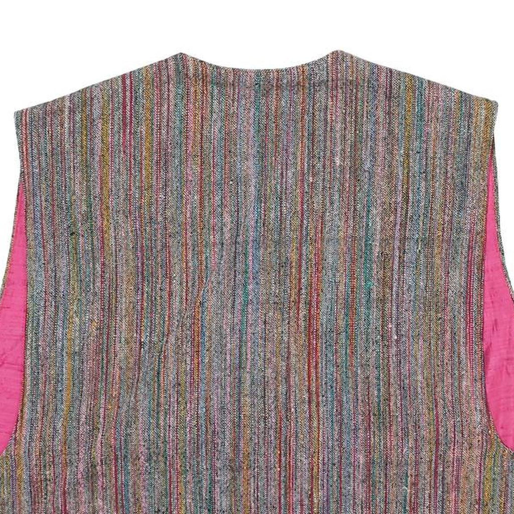 Womens Multicolour Striped Sleeveless Jacket One Size Woven Classic Casual Vest