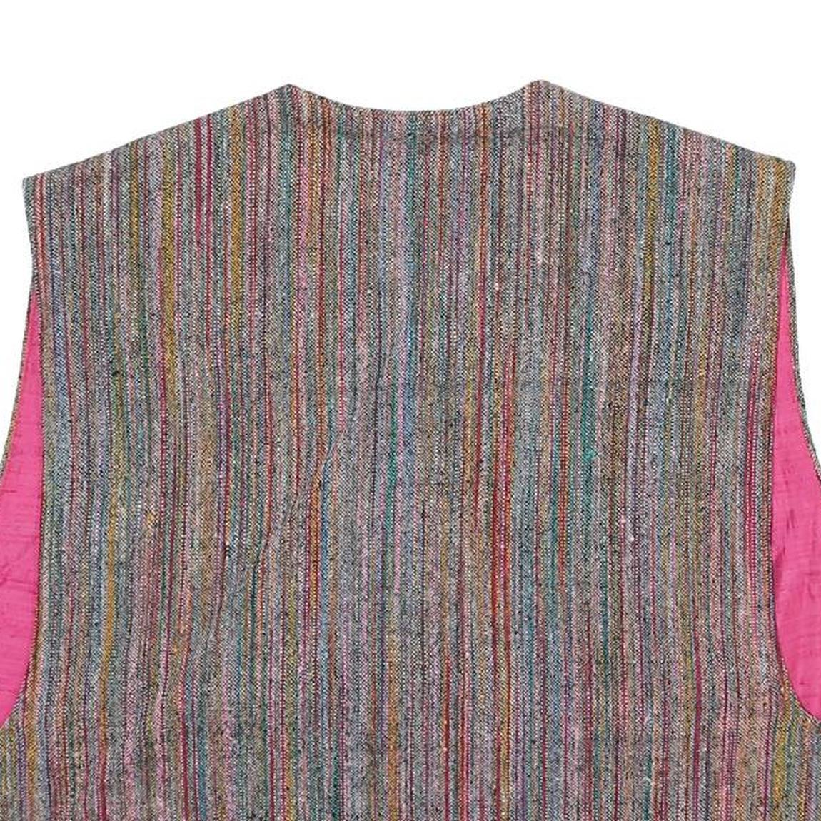 Womens Multicolour Striped Sleeveless Jacket One Size Woven Classic Casual Vest