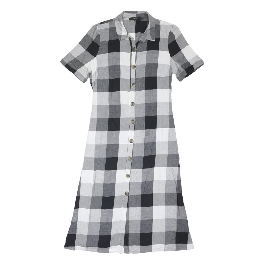 NEXT Womens Black & White Check Fit & Flare Cotton Blend Shirt Dress UK 14