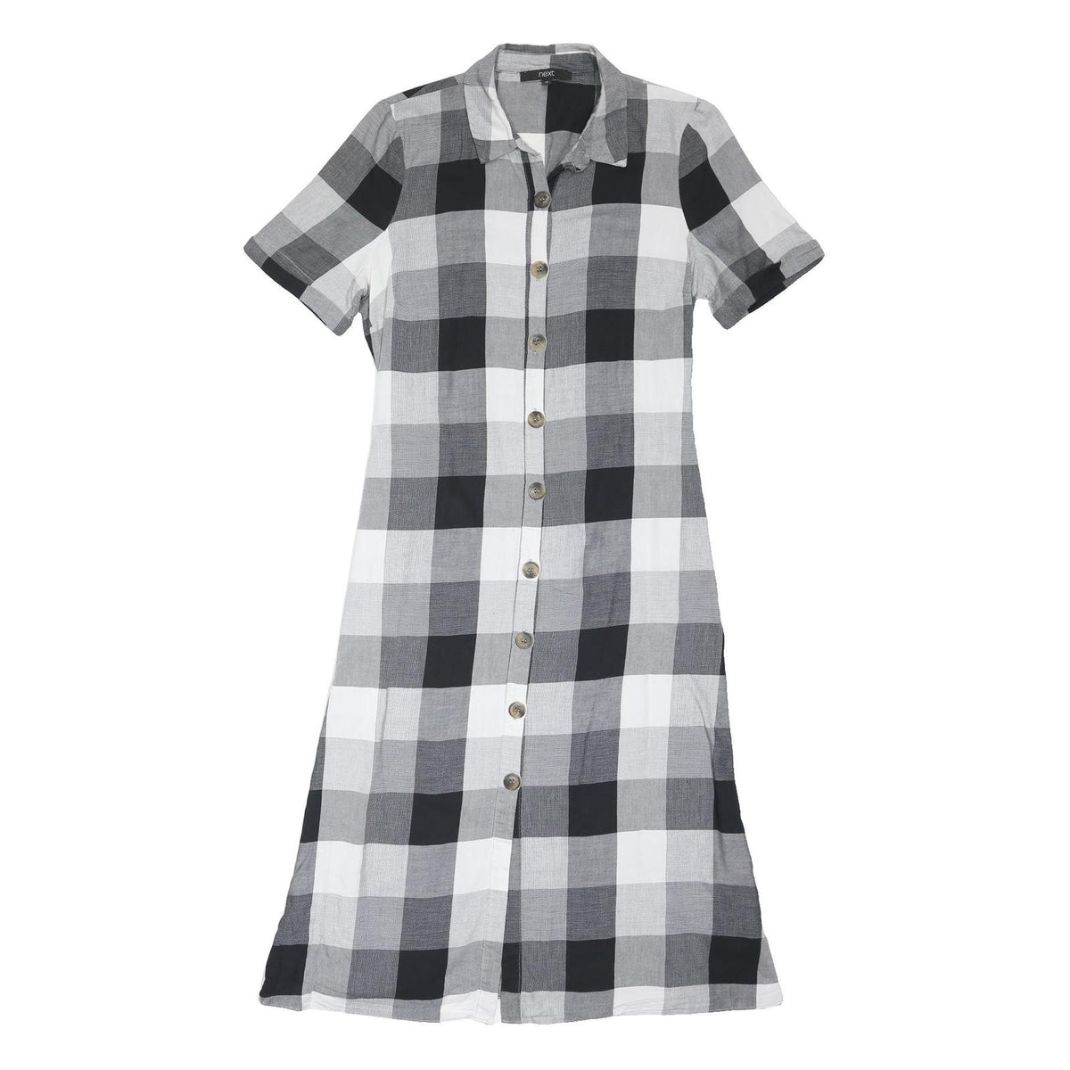 NEXT Womens Black & White Check Fit & Flare Cotton Blend Shirt Dress UK 14