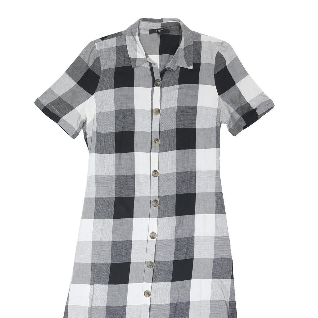 NEXT Womens Black & White Check Fit & Flare Cotton Blend Shirt Dress UK 14