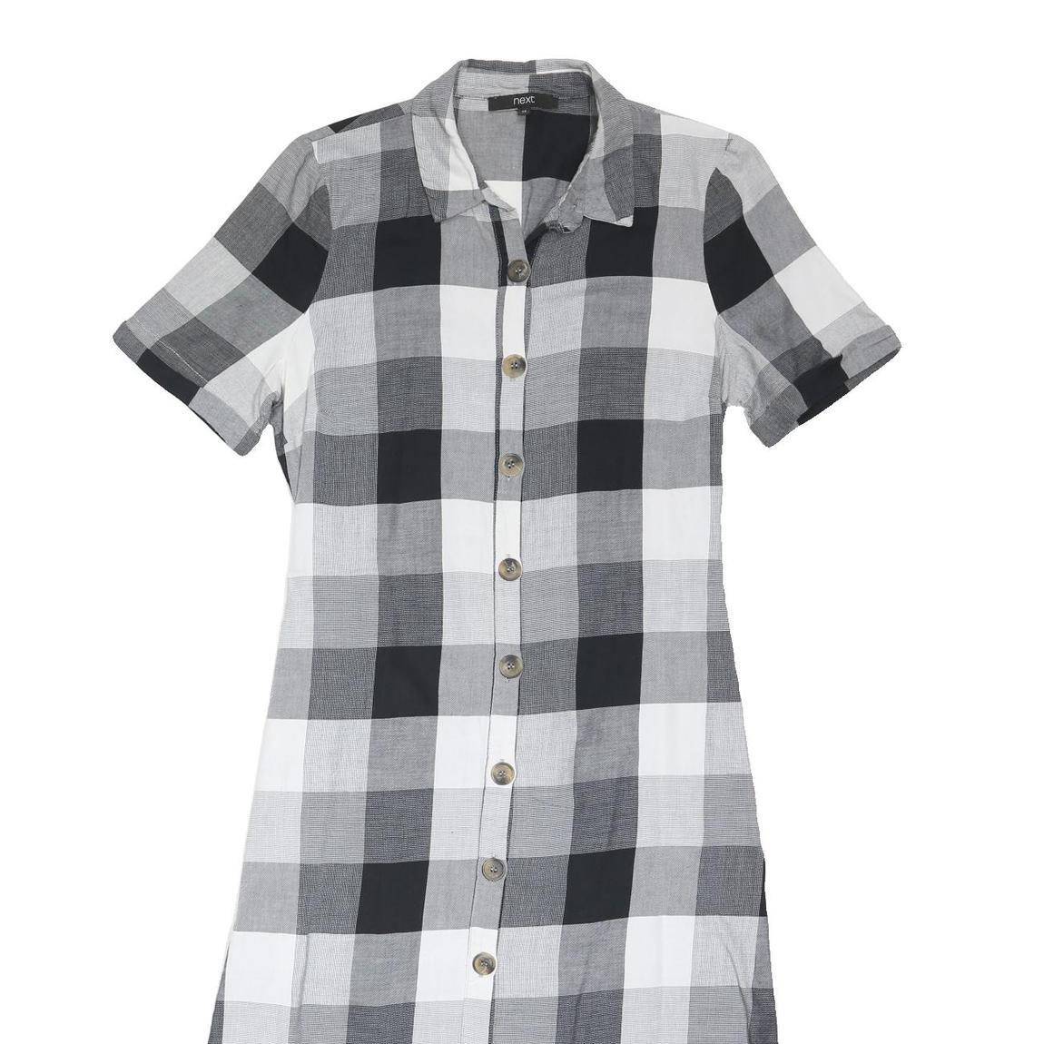 NEXT Womens Black & White Check Fit & Flare Cotton Blend Shirt Dress UK 14
