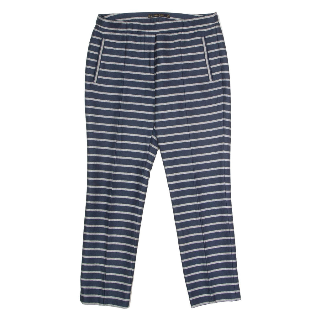 ZARA Striped Womens Trousers Blue Regular Tapered W30 L26