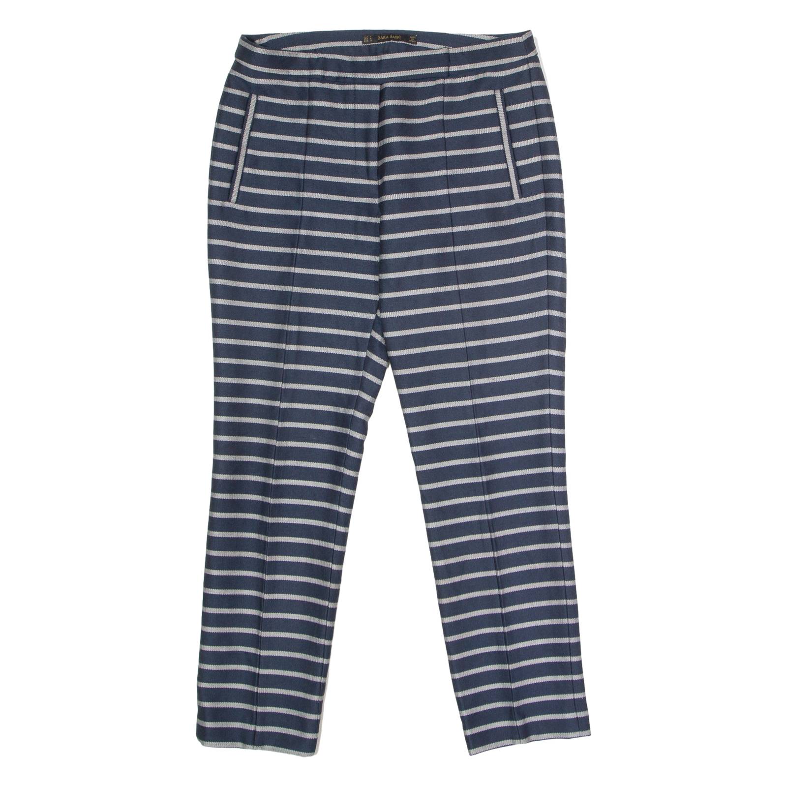 ZARA Striped Womens Trousers Blue Regular Tapered W30 L26