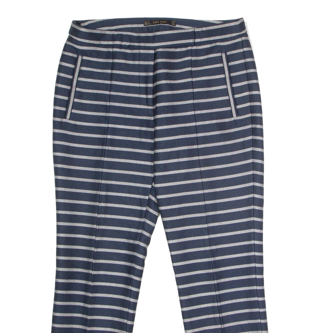 ZARA Striped Womens Trousers Blue Regular Tapered W30 L26