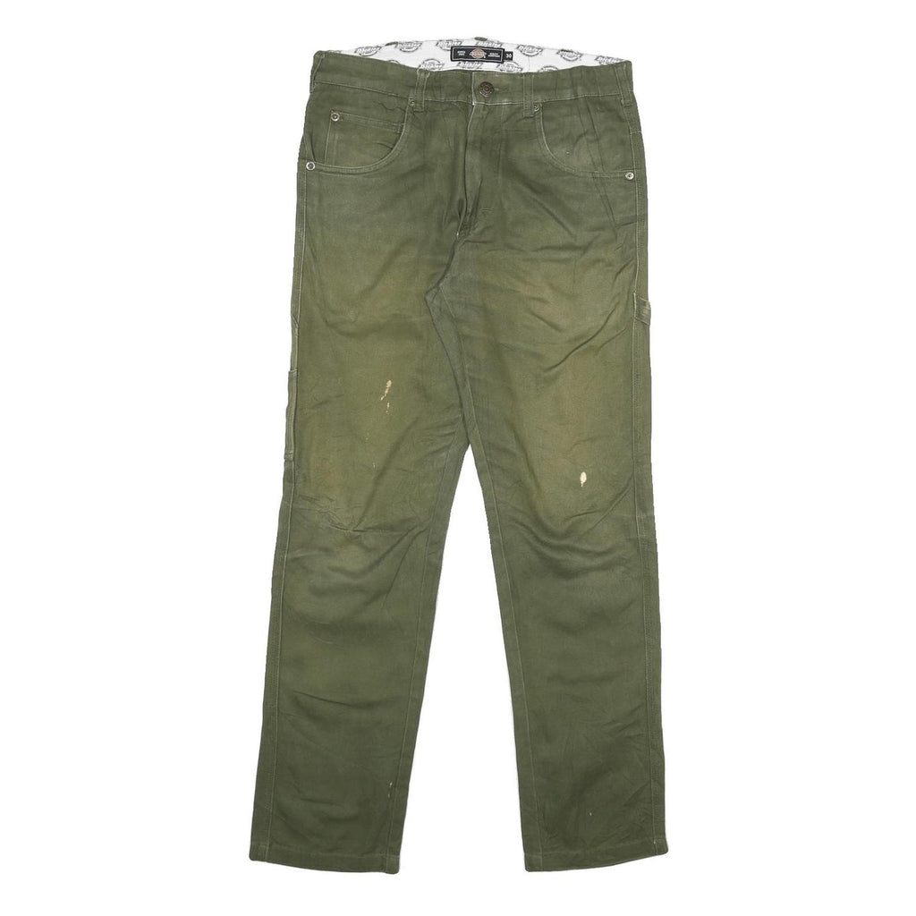DICKIES Mens Slim Jeans Green Cotton Blend Zip W30 L27 Workwear Utility Style