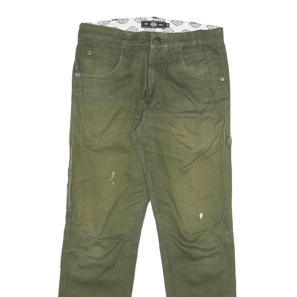 DICKIES Mens Slim Jeans Green Cotton Blend Zip W30 L27 Workwear Utility Style