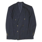 PKZ Mens Navy Blue Wool Double Breasted L Jacket Button Classic Blazer