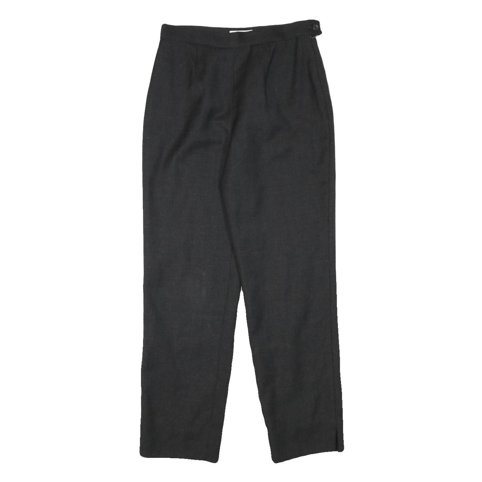 CHADWICKS Womens Wool Black Relaxed Straight Trousers W27 L28 Classic Formal