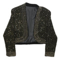 Womens Black Velvet Embellished Cropped Jacket S Tailored Decorative Beads