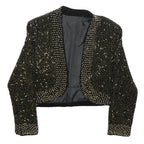 Womens Black Velvet Embellished Cropped Jacket S Tailored Decorative Beads