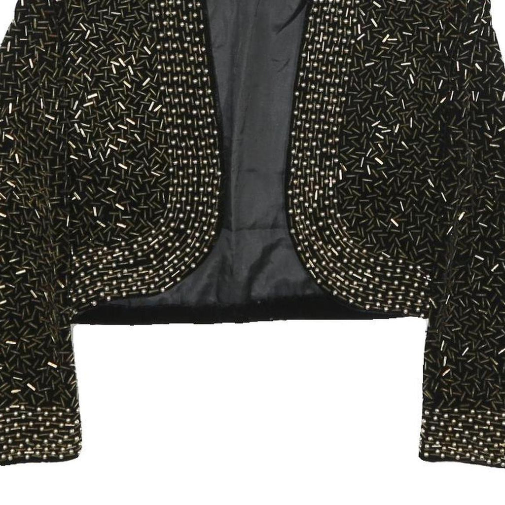 Womens Black Velvet Embellished Cropped Jacket S Tailored Decorative Beads