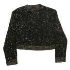 Womens Black Velvet Embellished Cropped Jacket S Tailored Decorative Beads
