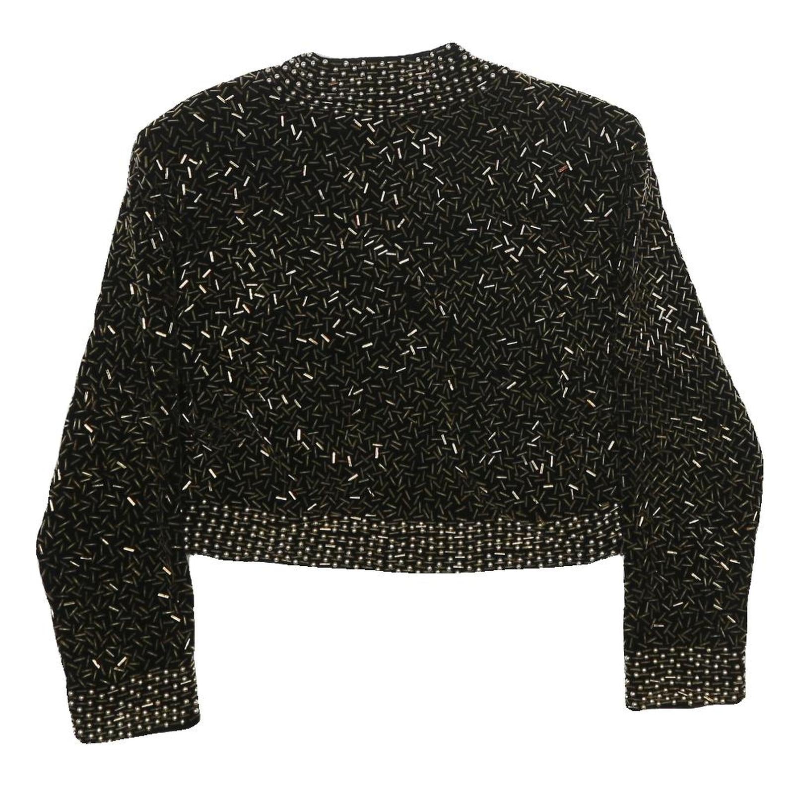 Womens Black Velvet Embellished Cropped Jacket S Tailored Decorative Beads