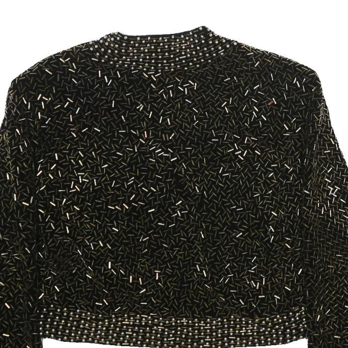 Womens Black Velvet Embellished Cropped Jacket S Tailored Decorative Beads