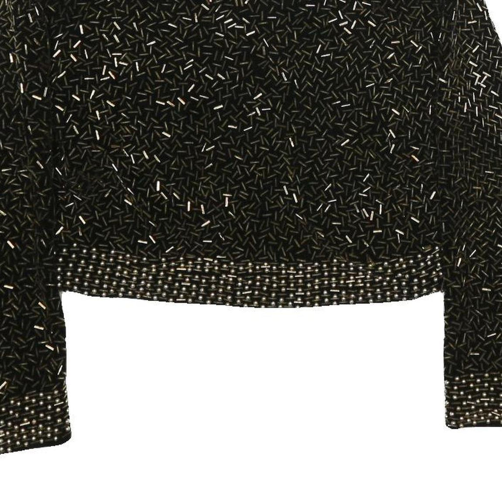 Womens Black Velvet Embellished Cropped Jacket S Tailored Decorative Beads