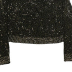 Womens Black Velvet Embellished Cropped Jacket S Tailored Decorative Beads