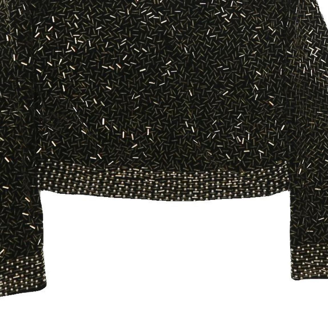 Womens Black Velvet Embellished Cropped Jacket S Tailored Decorative Beads