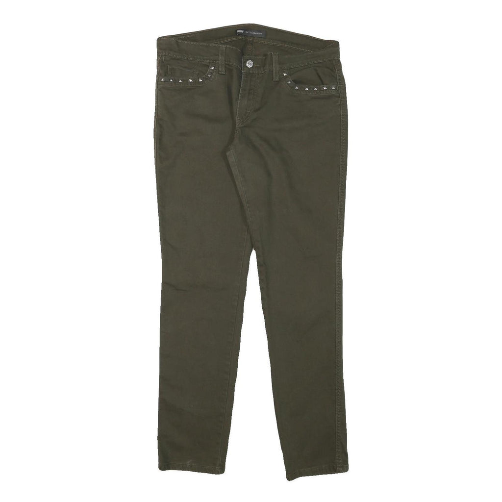 LEVI'S Womens Slim Fit Skinny Jeans Olive Cotton Blend Zip W33 L31 Studded Trim