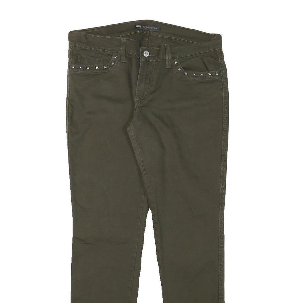 LEVI'S Womens Slim Fit Skinny Jeans Olive Cotton Blend Zip W33 L31 Studded Trim