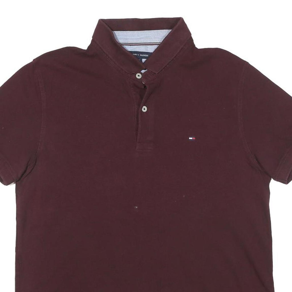 TOMMY HILFIGER Mens Maroon Short Sleeve Polo Shirt S Basic Cotton Blend