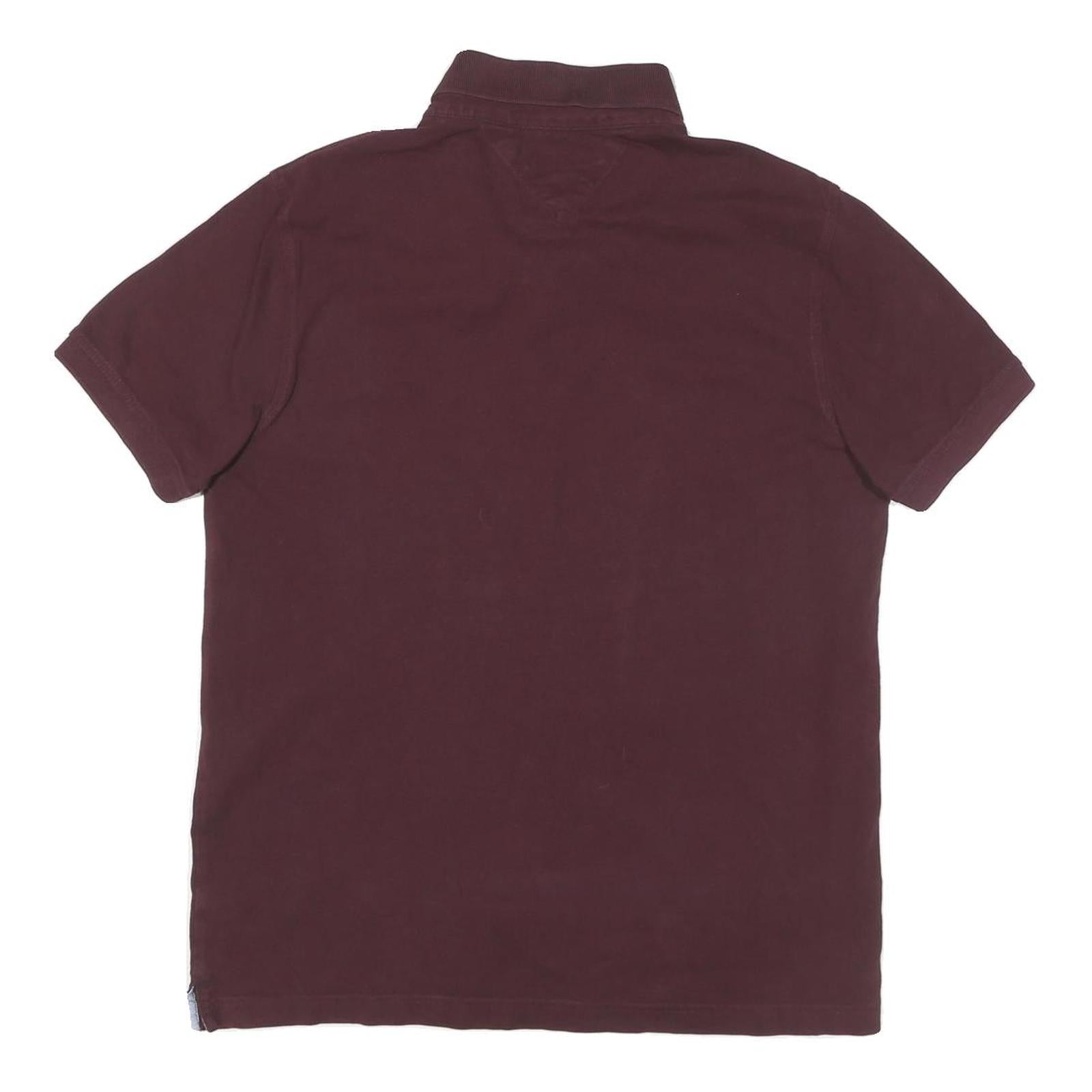 TOMMY HILFIGER Mens Maroon Short Sleeve Polo Shirt S Basic Cotton Blend