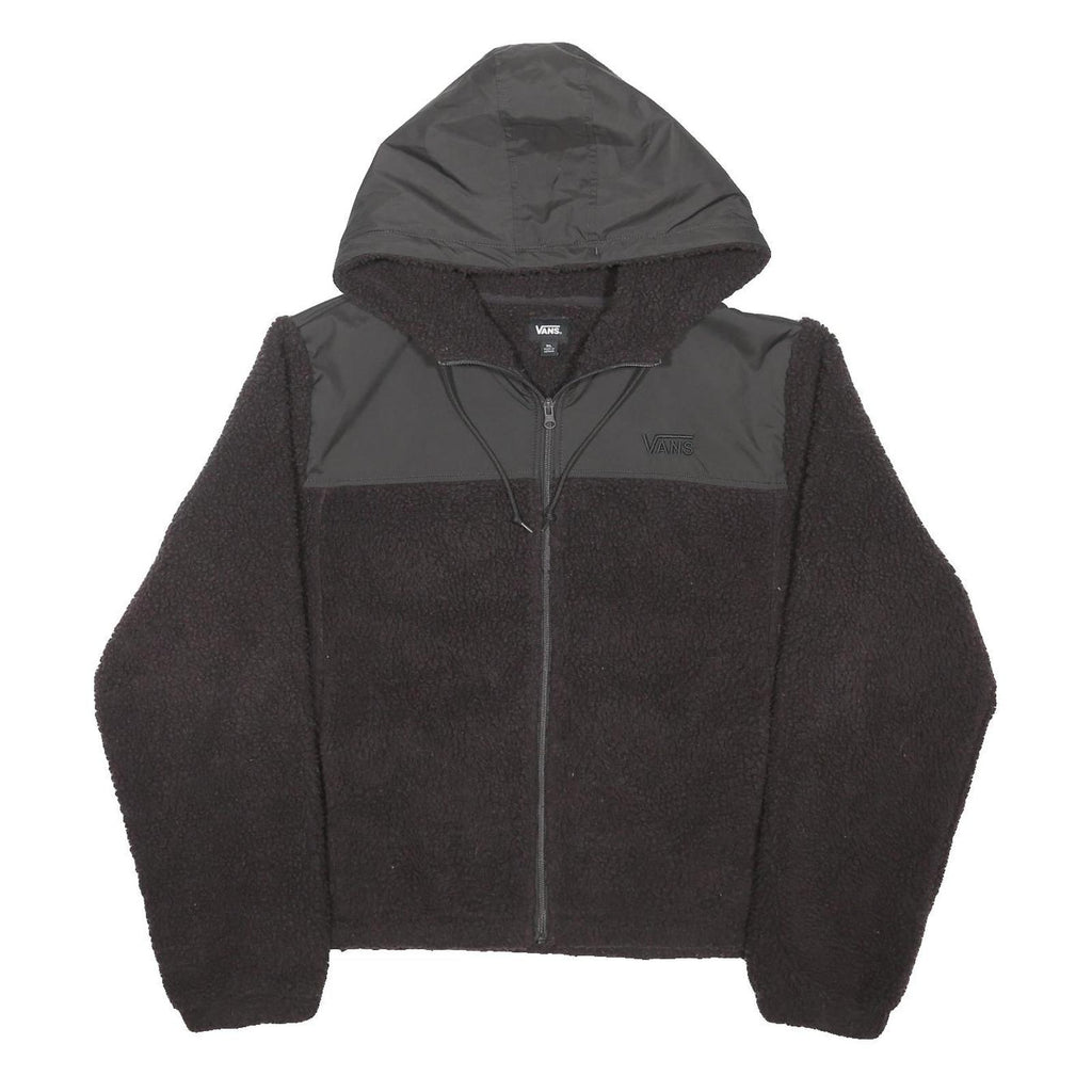 VANS Mens Black Polyester Blend Hooded Zip Jacket XL Sherpa Fleece Casual