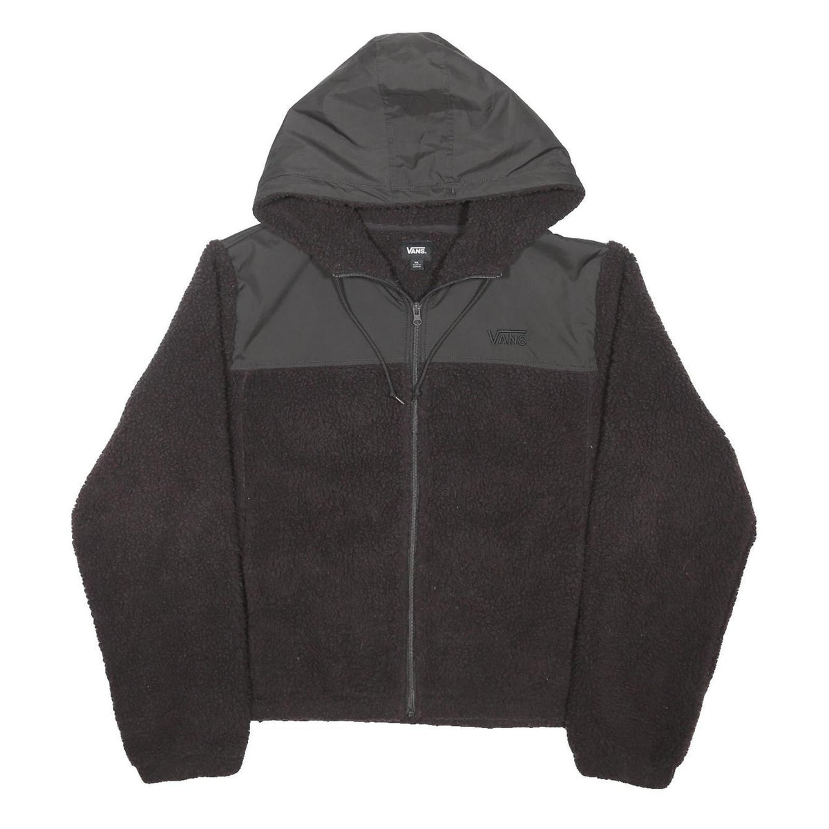 VANS Mens Black Polyester Blend Hooded Zip Jacket XL Sherpa Fleece Casual