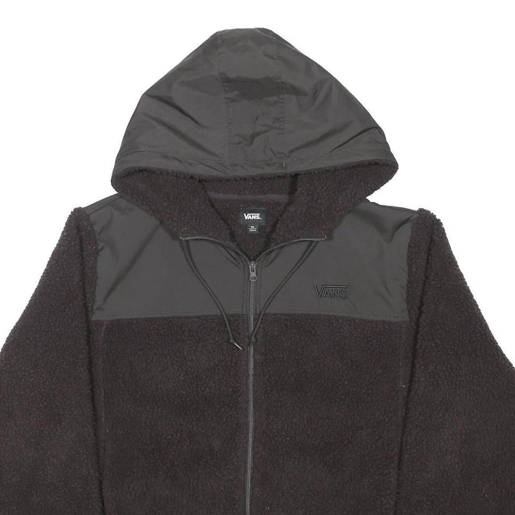 VANS Mens Black Polyester Blend Hooded Zip Jacket XL Sherpa Fleece Casual