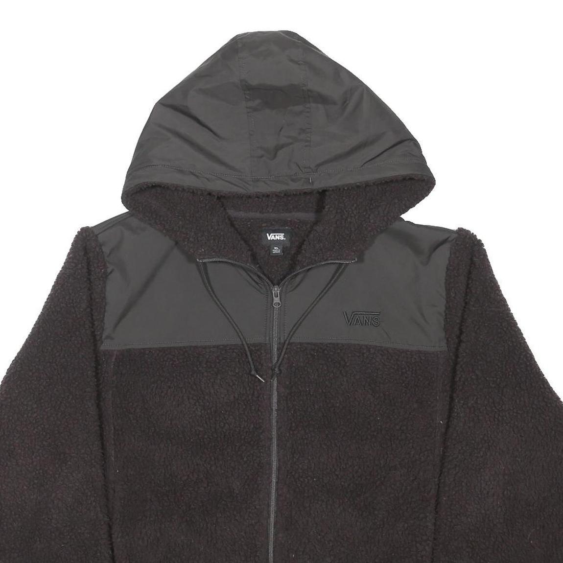 VANS Mens Black Polyester Blend Hooded Zip Jacket XL Sherpa Fleece Casual