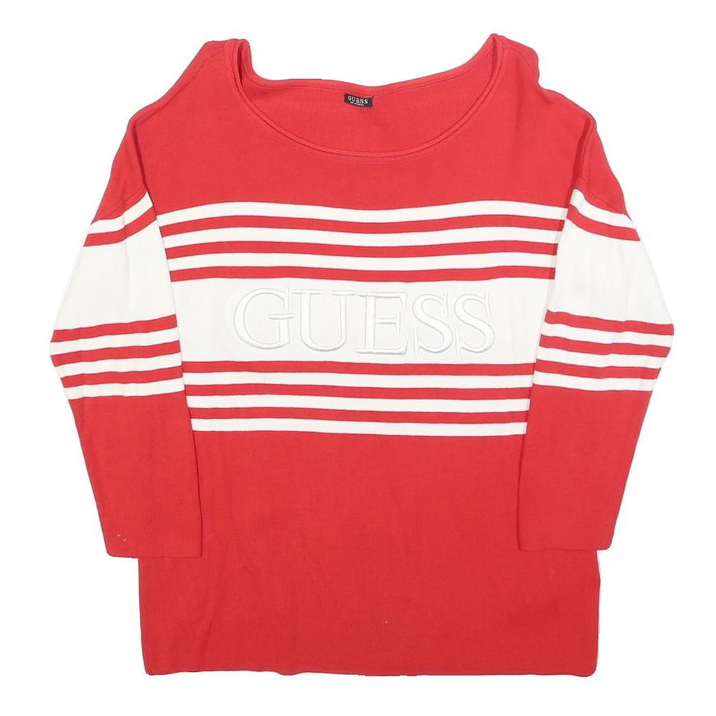 GUESS Womens Red & White Patterned Jumper Crew Neck Basic Knit S Casual Chic