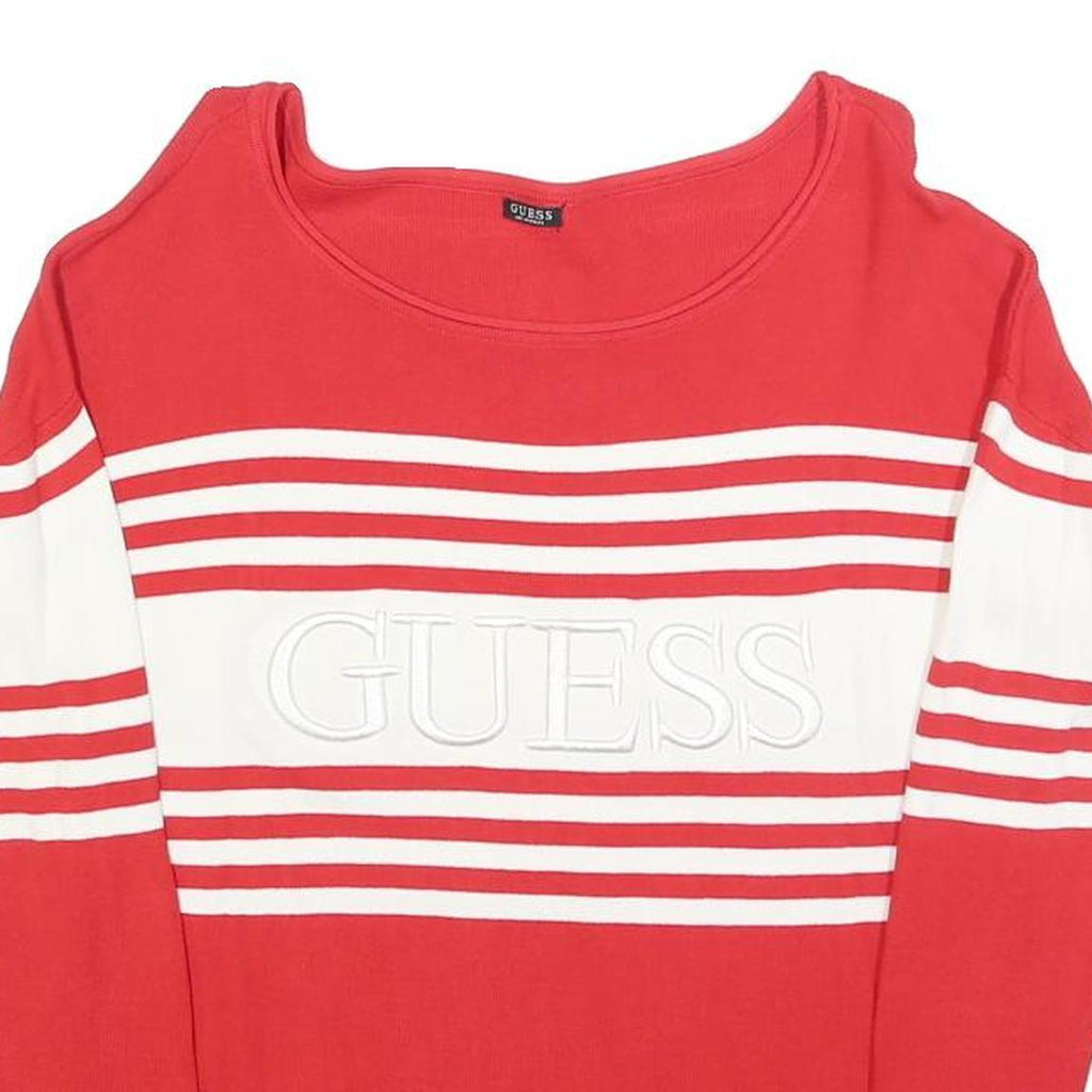 GUESS Womens Red & White Patterned Jumper Crew Neck Basic Knit S Casual Chic