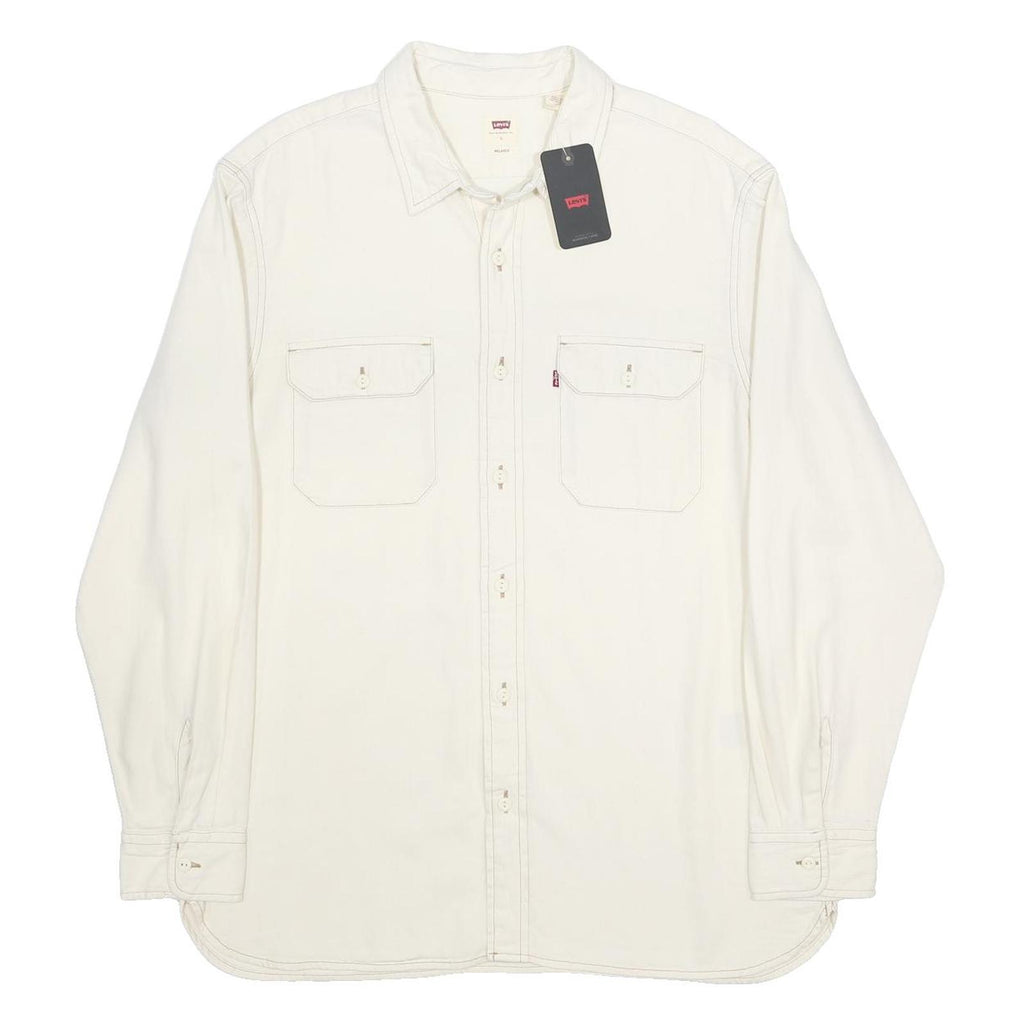 LEVI'S Mens White Cotton Shirt L Button Pocket Casual Workwear